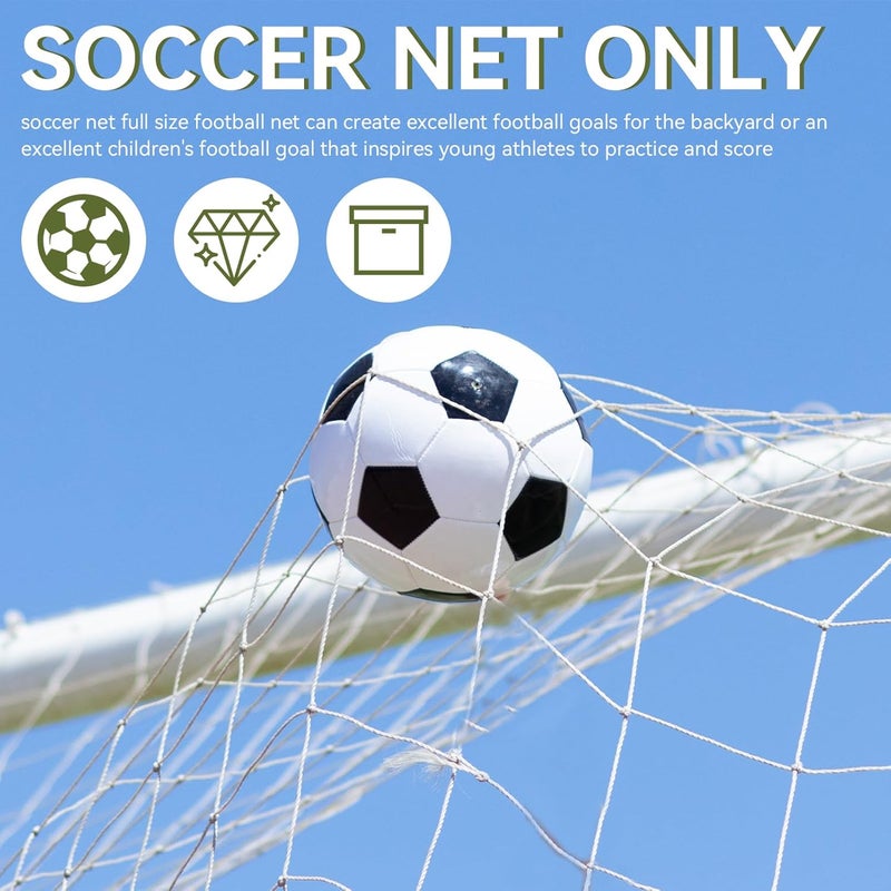Frdhee Soccer Goal Net, Sports Soccer Replacement Goal Nets Football Net Soccer Netting for Backyard Games and Training for Adults and Youth Soccer Practice, White - Image 2